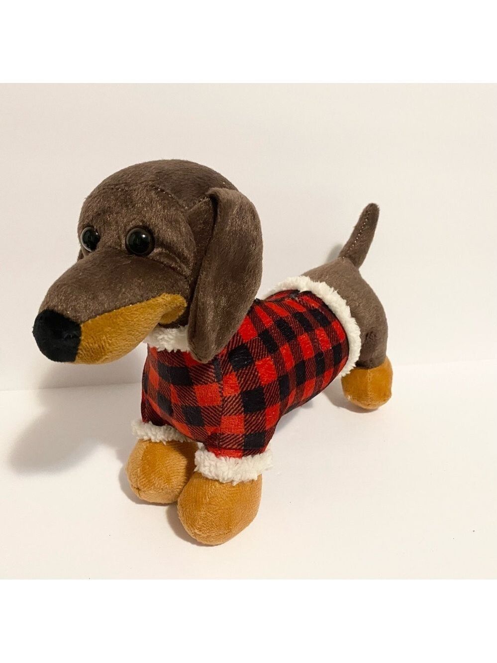 Dachshund Puppy Plush Weiner Dog Plaid Stuffed Animal 10” Christmas Sweater